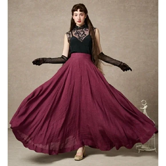 Cherry 22 Maxi Linen Skirt - Plum - Picture 2 of 9